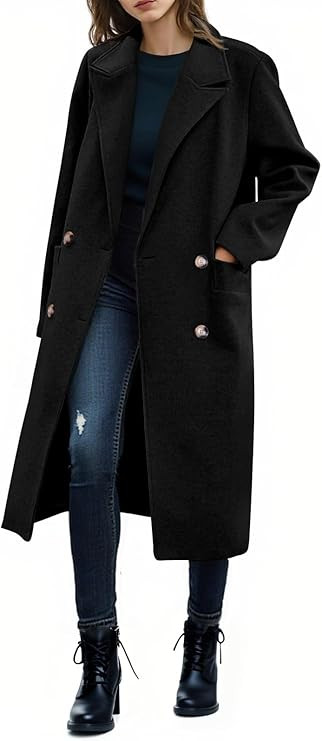 Saodimallsu Womens Winter Double Breasted Pea Coats Long Trench Coat Casual Work Office Overcoat ... | Amazon (US)