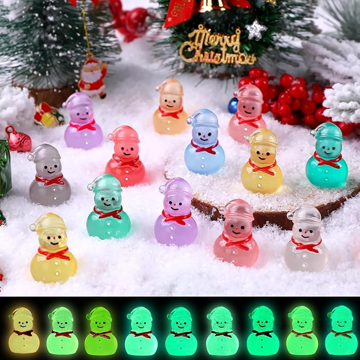 48 Pcs Christmas Mini Luminous Resin Snowman, 9 Colors Mini Resin Snowman Tiny Little Small Snowm... | Amazon (US)