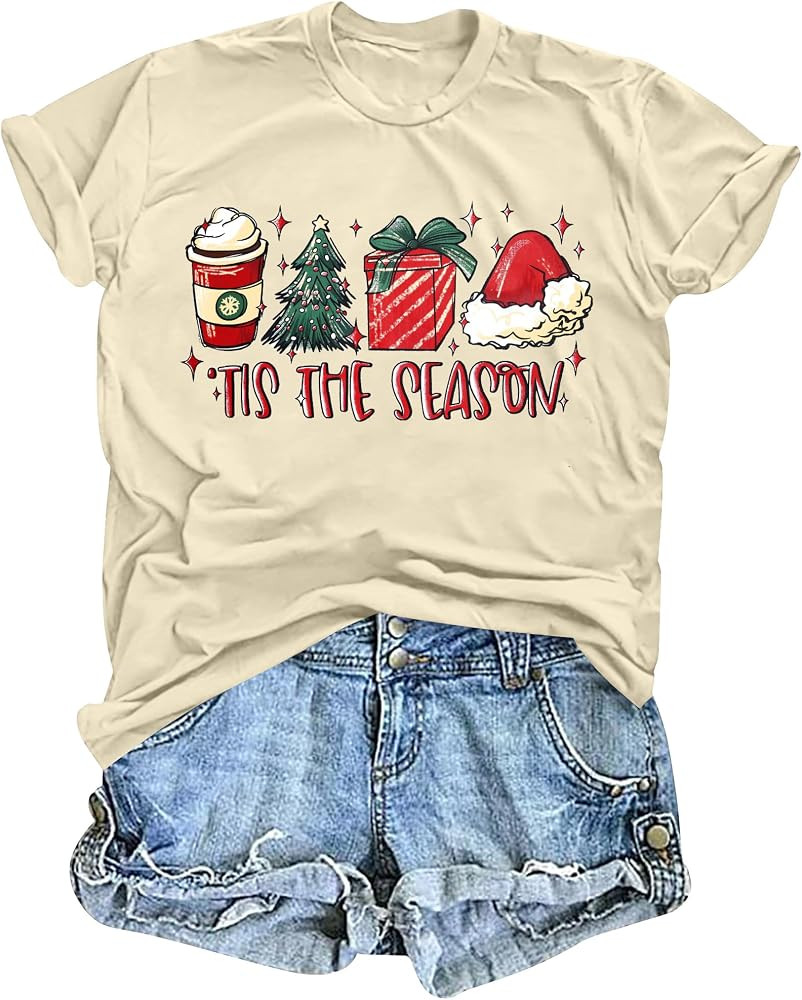 hohololo Christmas Shirt Women Tis The Season Christmas Tree T Shirt Latte Coffee Graphic Xmas Ho... | Amazon (US)