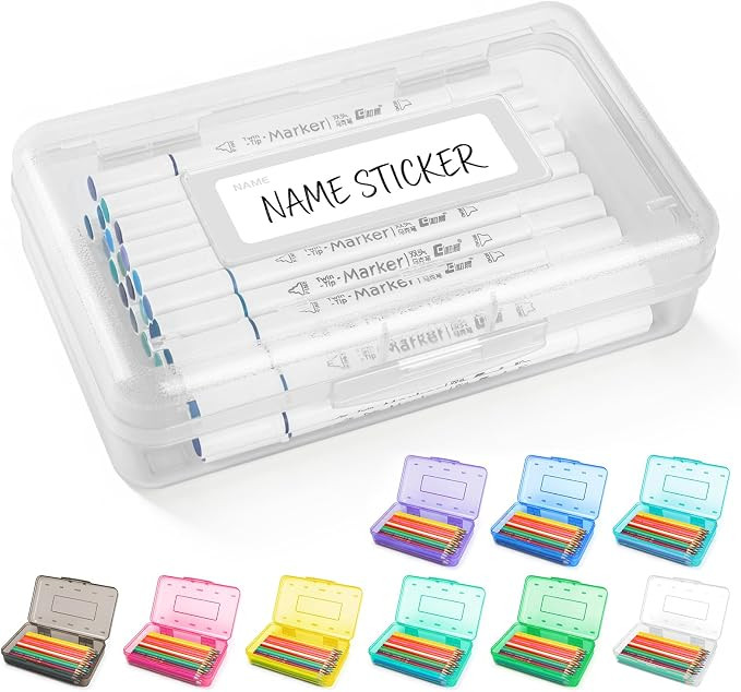 Clear Pencil box with Personalized Sticker for Girl Boy, Plastic Hard Pencil Case for Marker Cray... | Amazon (US)
