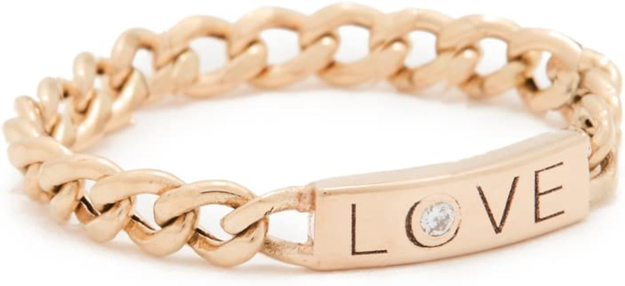 Women's 14k Diamond LOVE ID Bar Small Curb Chain Ring | Amazon (US)