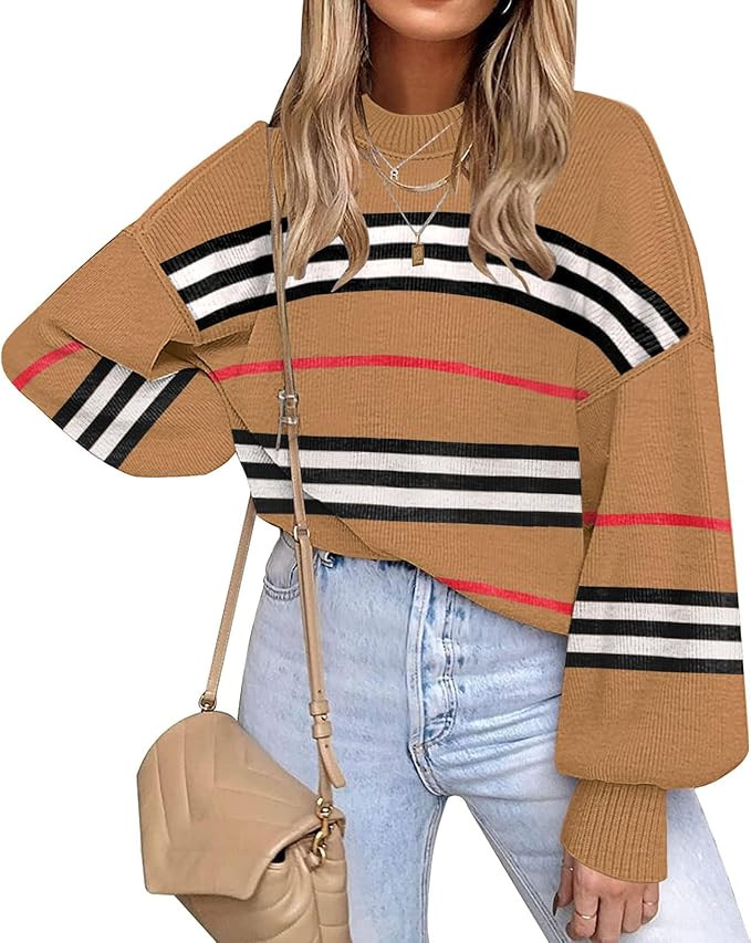 ETCYY Sweaters Striped Oversized Sweater | Amazon (US)