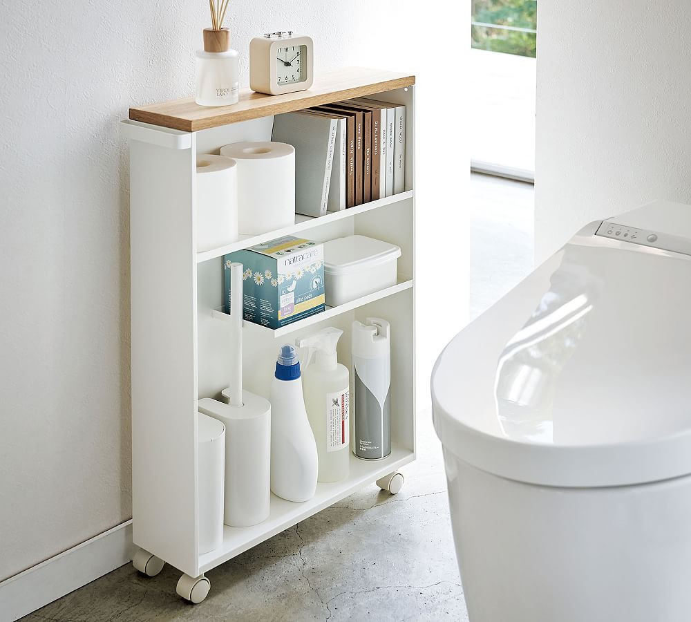 Yamazaki Slim Rolling Bathroom Cart with Handle | Pottery Barn (US)