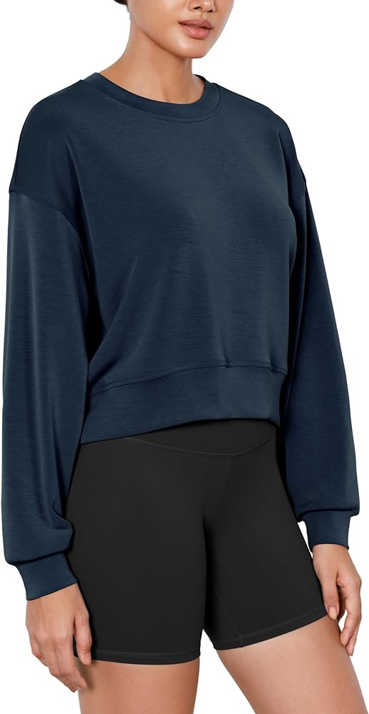 ODODOS Modal Soft Long Sleeve Cropped Sweatshirts for Women Oversized Crew Neck Pullover Crop Top | Amazon (US)