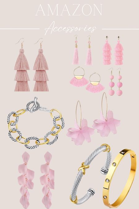 Some recent Amazon Accessory purchases. Tassle Earrings, Bracelet dupes and cute pink earrings. 

#LTKbeauty
