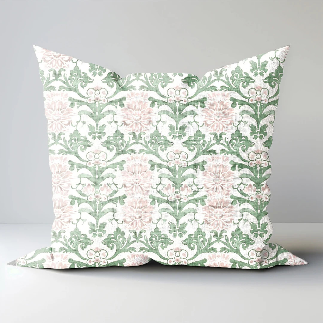 Modern Linen Floral Pillow Cover in Blush Pink, Pink Boho Pillow Block Print on Linen, Coutryhome... | Etsy (US)