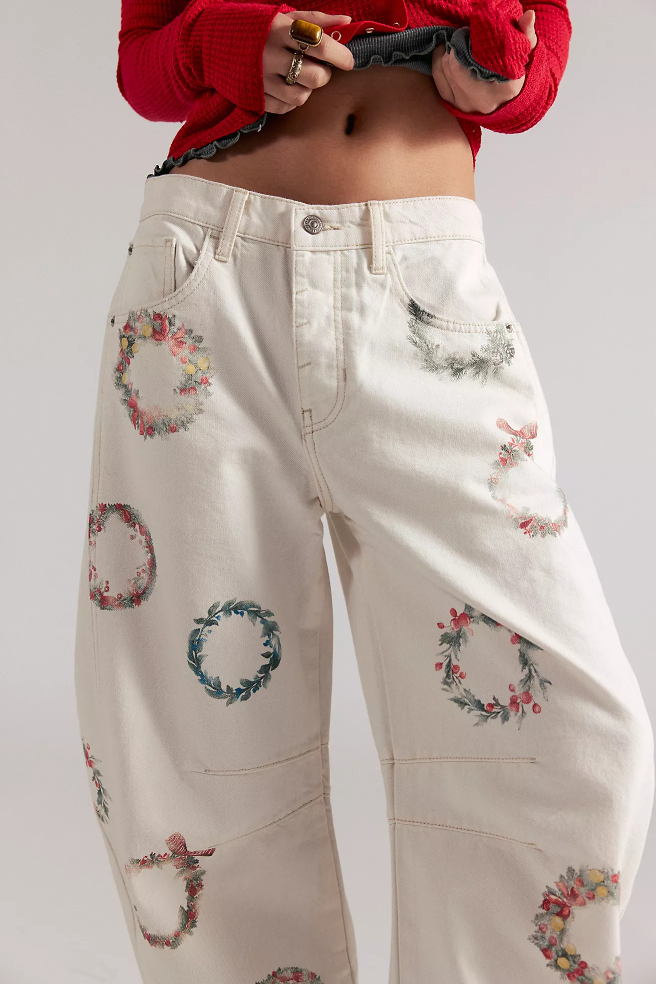 We The Free Good Luck Printed Barrel Jeans | Free People (UK)