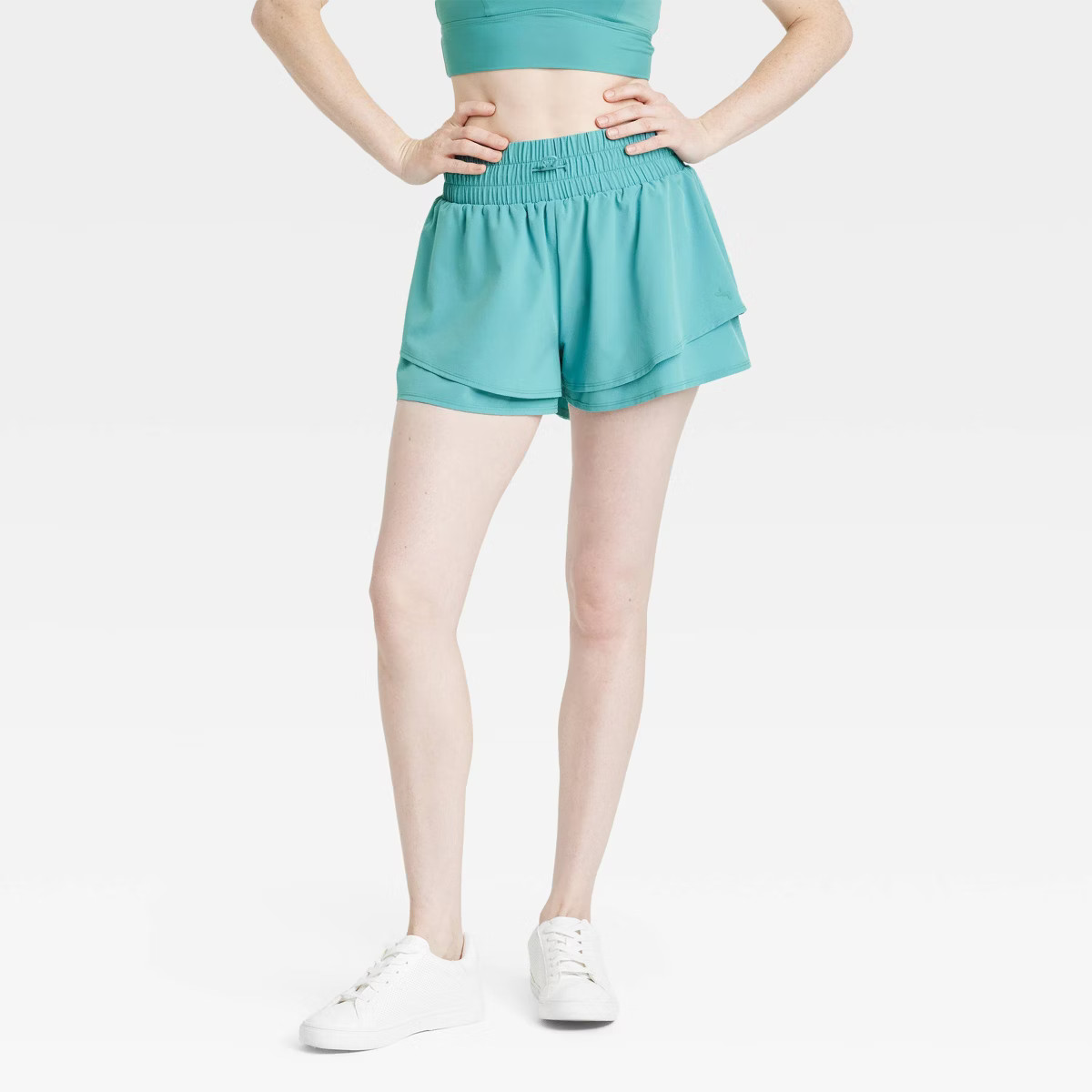 Women's Double Layer Woven Mid-Rise Shorts 2.5" - JoyLab™ Teal Green M | Target