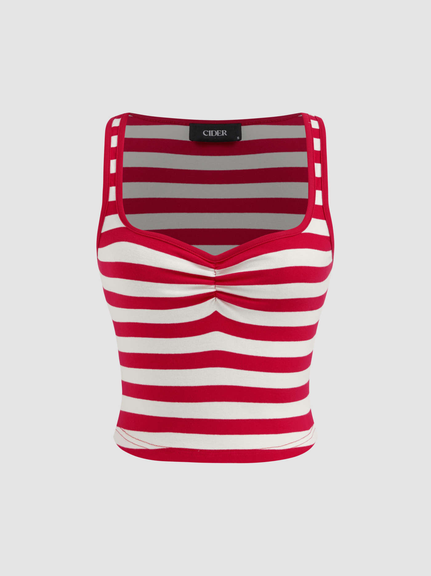 Knit Fabric Cotton-blend Sweetheart Stripe Crop Tank Top For Daily Casual | Cider