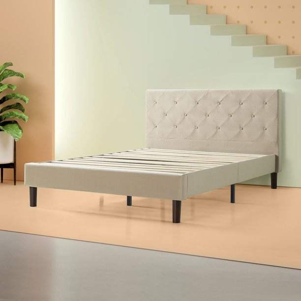 Zinus Shalini 41" Upholstered Platform Bed Frame, Beige, Queen | Walmart (US)