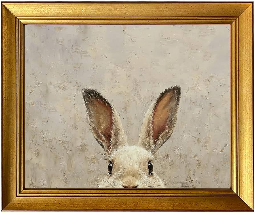 Vintage Gold Framed Easter Bunny Canvas Wall Art Muted Spring Rabbit Oil Painting Neutral Canvas ... | Amazon (US)