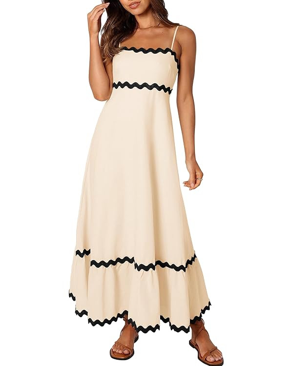 ZESICA Women's 2024 Summer Spaghetti Straps Sleeveless Backless Sundress Flowy Smocked Lace Swing... | Amazon (US)