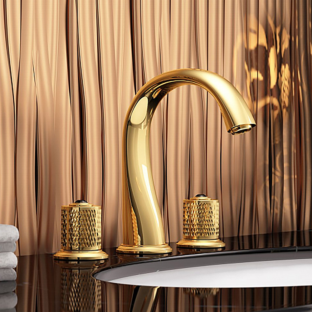 Gold Modern Bathroom Widespread Sink Faucet Double Handle Brass | Homary