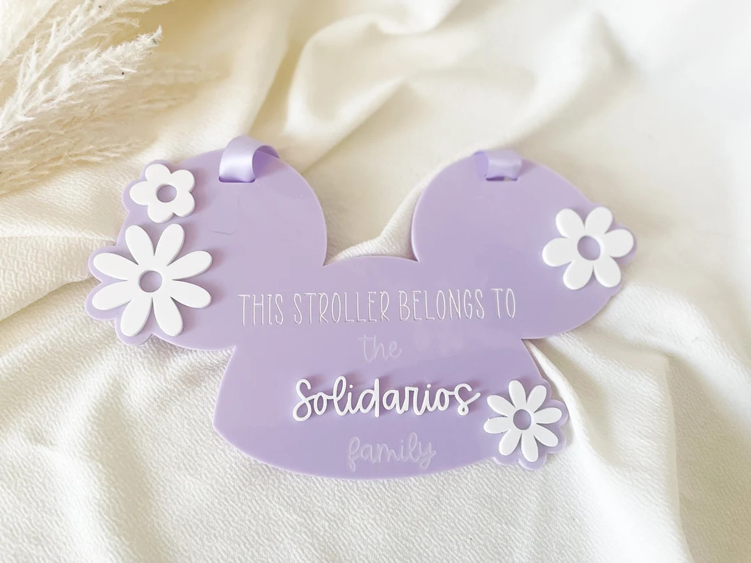 Personalized Mouse Hat Stroller Tag Stroller Sign for Theme Park Mouse Hat Last Name Acrylic Mous... | Etsy (US)