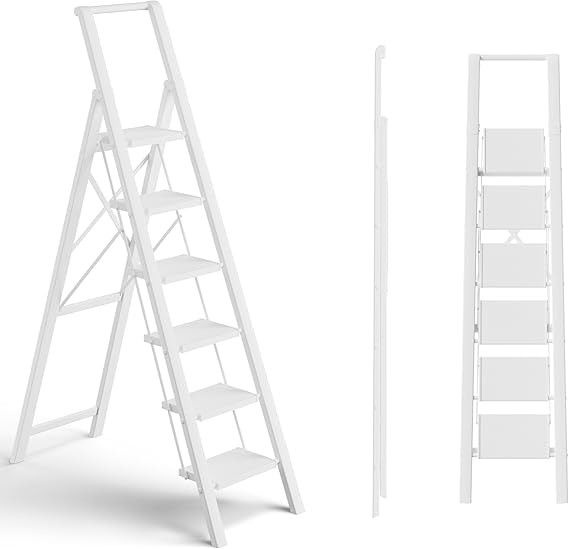 6 Step Ladder, Folding Step Stool with Handgrip and Anti-Slip Wide Pedal, Portable Lightweight Al... | Amazon (US)