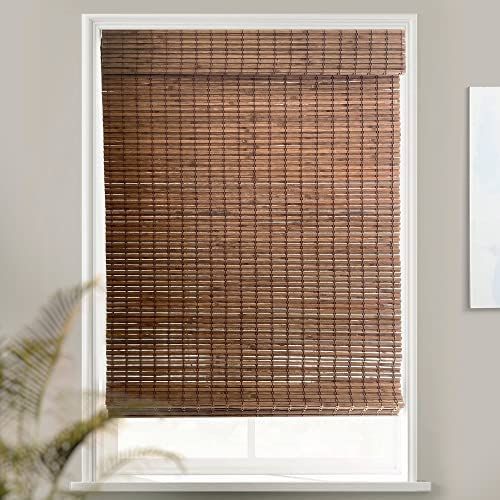 Amazon.com: MOOD Custom Bamboo Shades | Rustic | Cordless Designer Natural Woven Wood Roman Shade... | Amazon (US)