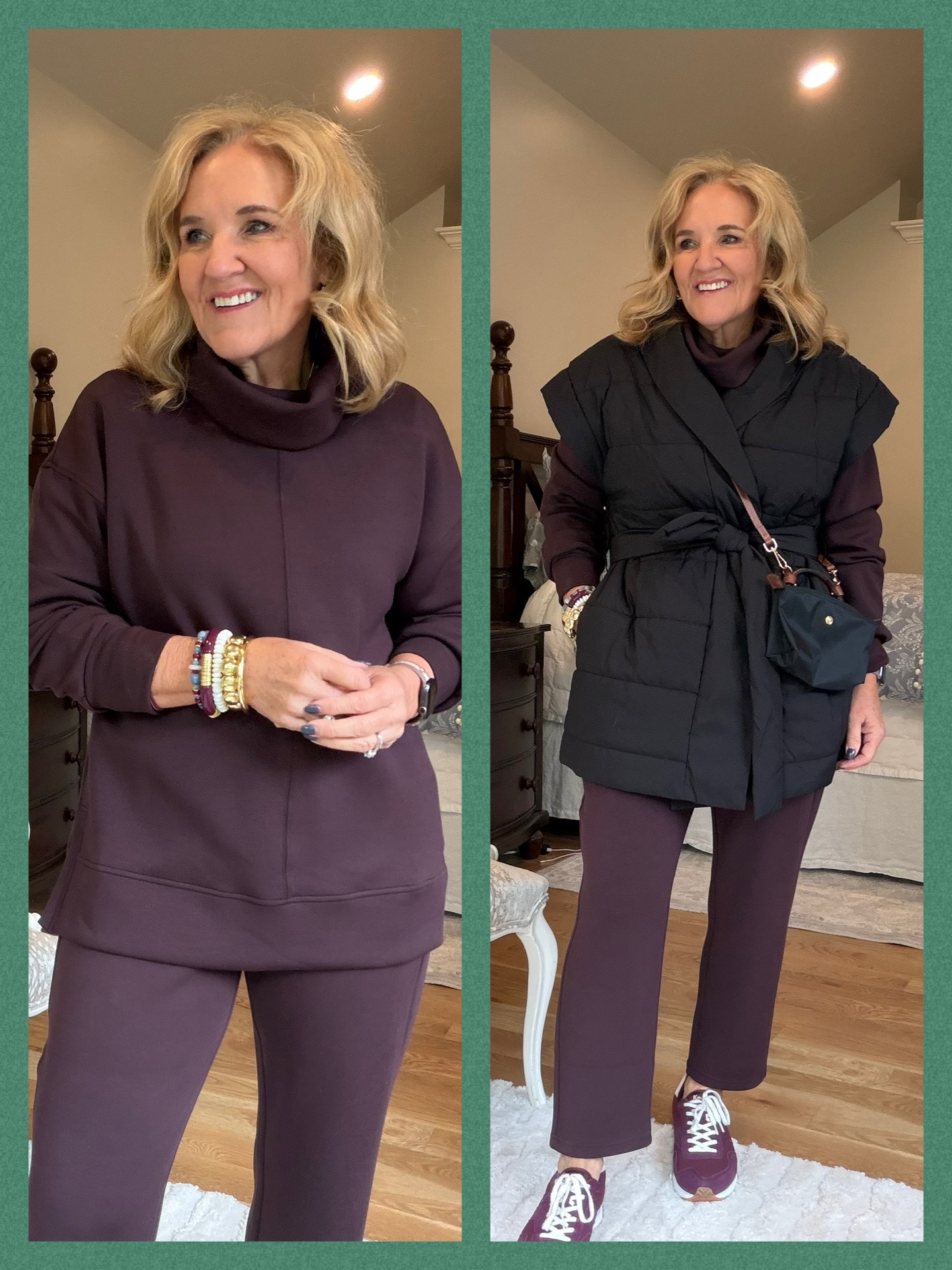 Turtleneck tunic size medium
Slim straight pants medium petite
Quilted wrap vest size medium
Keds true to size
20% off my Allie & Bess jewelry with code NANETTE30 
Longchamp mini pouch and then I bought an amazon strap kit to make it a cross body.

#LTKPetite #LTKTravel #LTKOver40