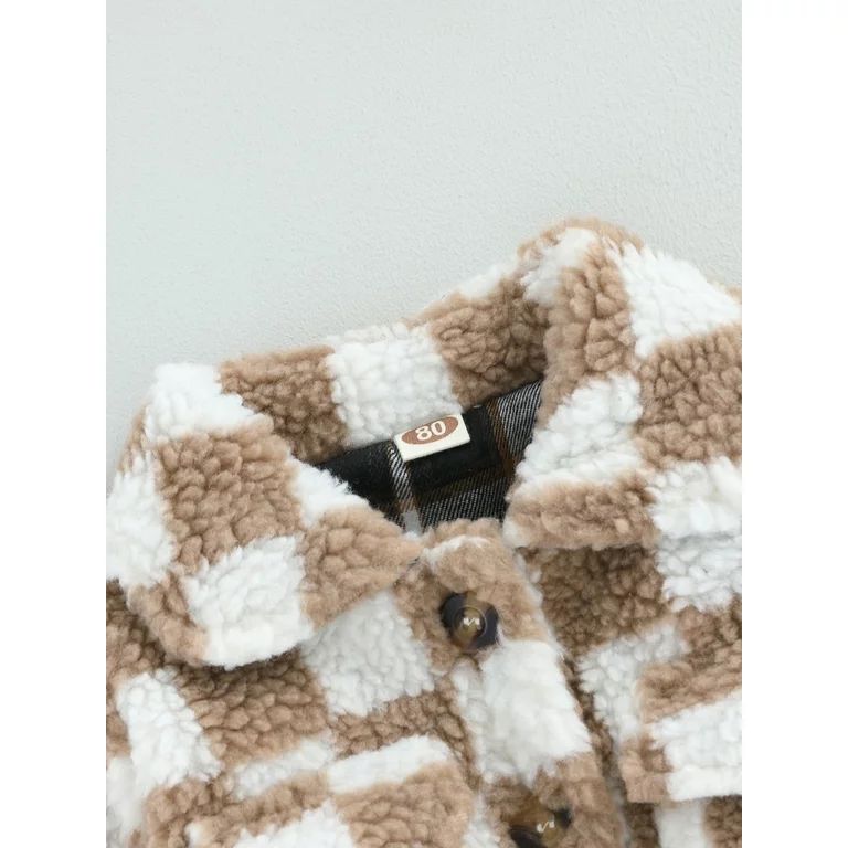 Biayxms Toddler Girls Fleece Jacket Checkerboard Turn-Down Collar Button-Down Sherpa Coat Winter ... | Walmart (US)