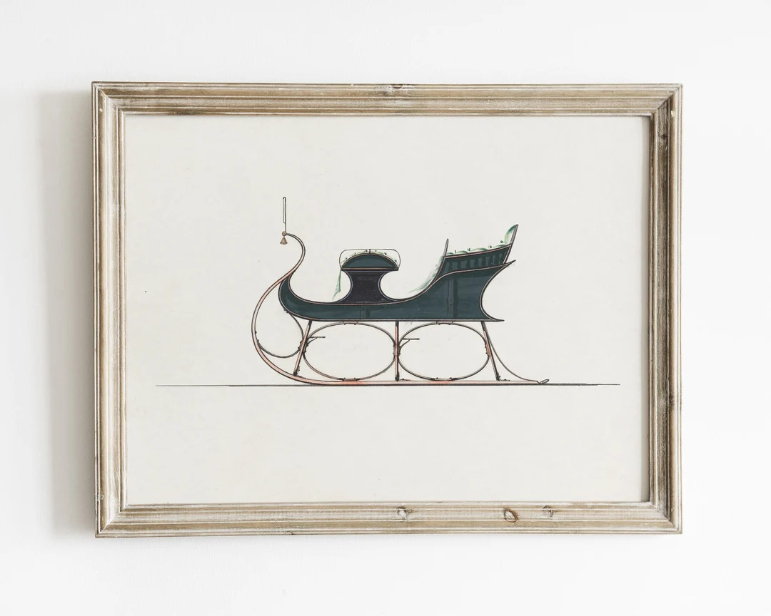 Sleigh Print Vintage Sled Decor Neutral Winter Wall Art - Etsy | Etsy (US)