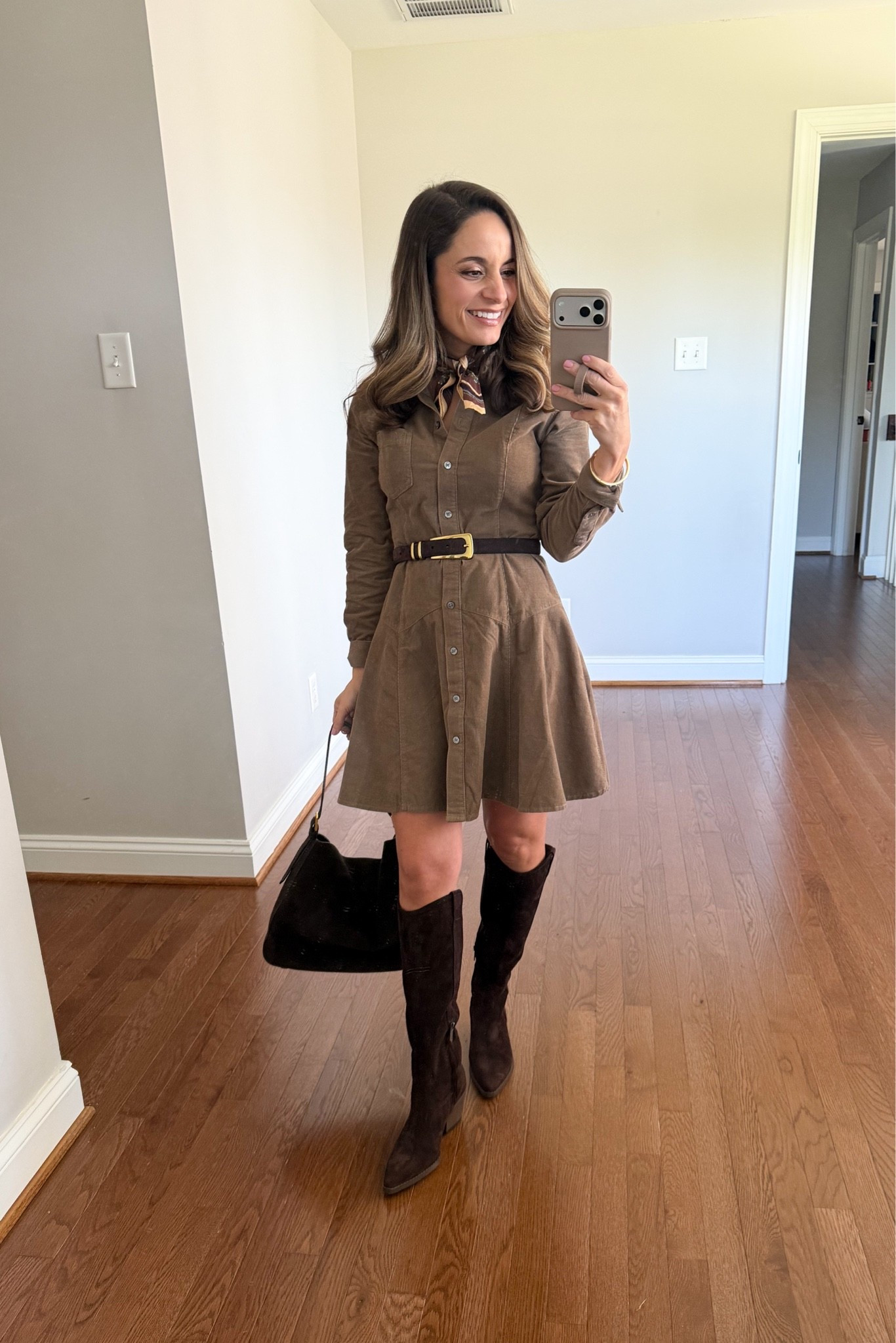 Love this corduroy dress (clearly having a thing for corduroy over here). 

I’m wearing the dress in petite 00, it’s the to size. Dropped waist so I added the belt for balance. 

The boots have a 15” shaft at the sides and 14” front and back. Slim shaft (but they also come in wide).

#LTKPetite