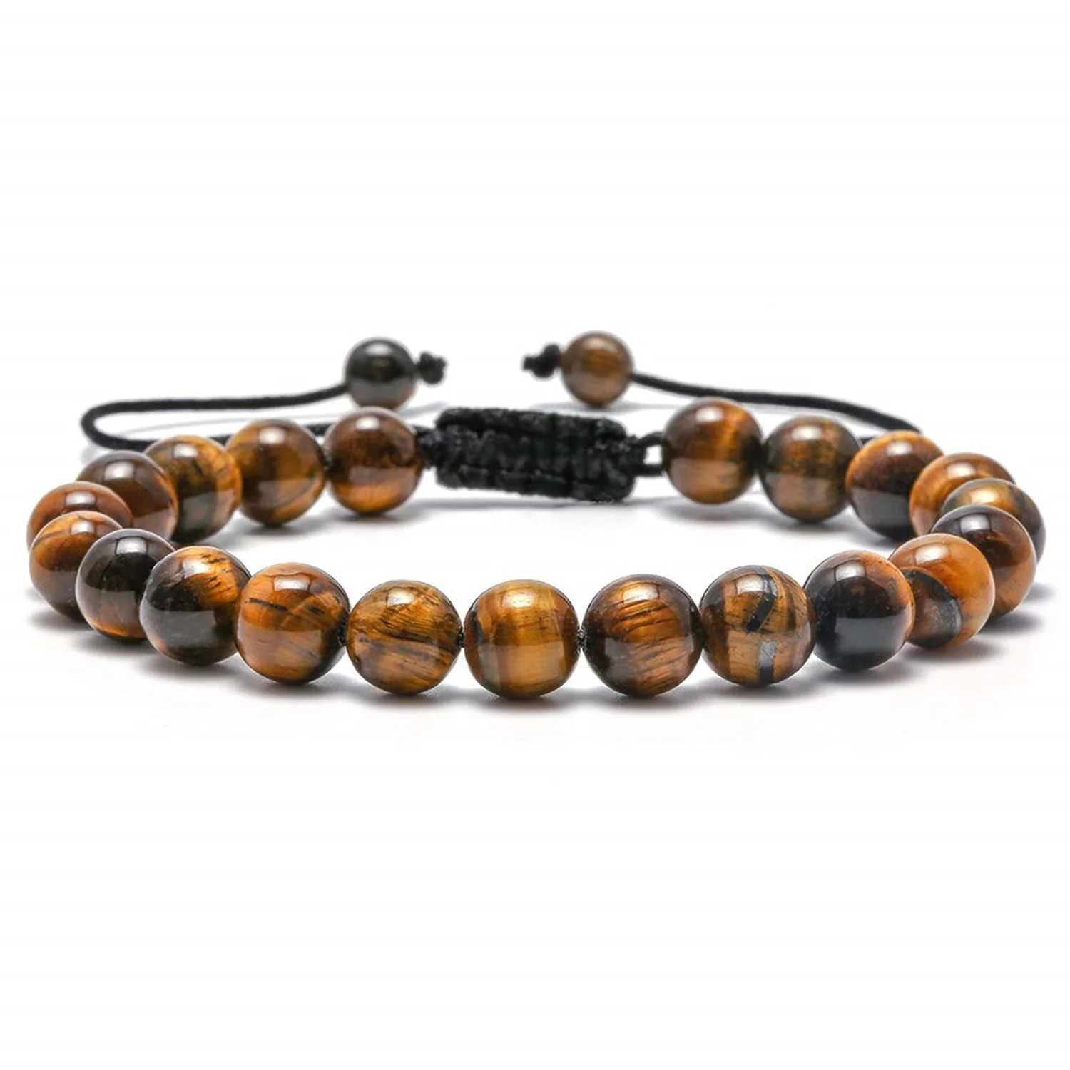 Turandoss 8mm Tiger Eye Natural Stone for Men Black Lava Rock Beaded Anxiety Relief Rope Bracelet... | Walmart (US)