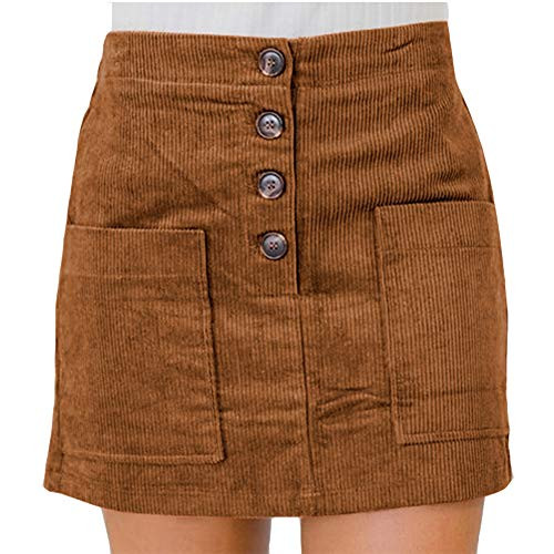 Susupeng Women High Waist Soft Faux Suede Button Down Skirt Slim Back Zip Side Pocket Mini Skirts | Amazon (US)