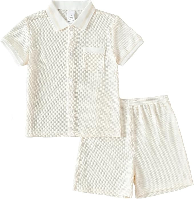 ROMPERINBOX Baby Boys Clothes Toddler Summer Outfits Waffle Knit Short Sleeve Button Down Shirt+S... | Amazon (US)