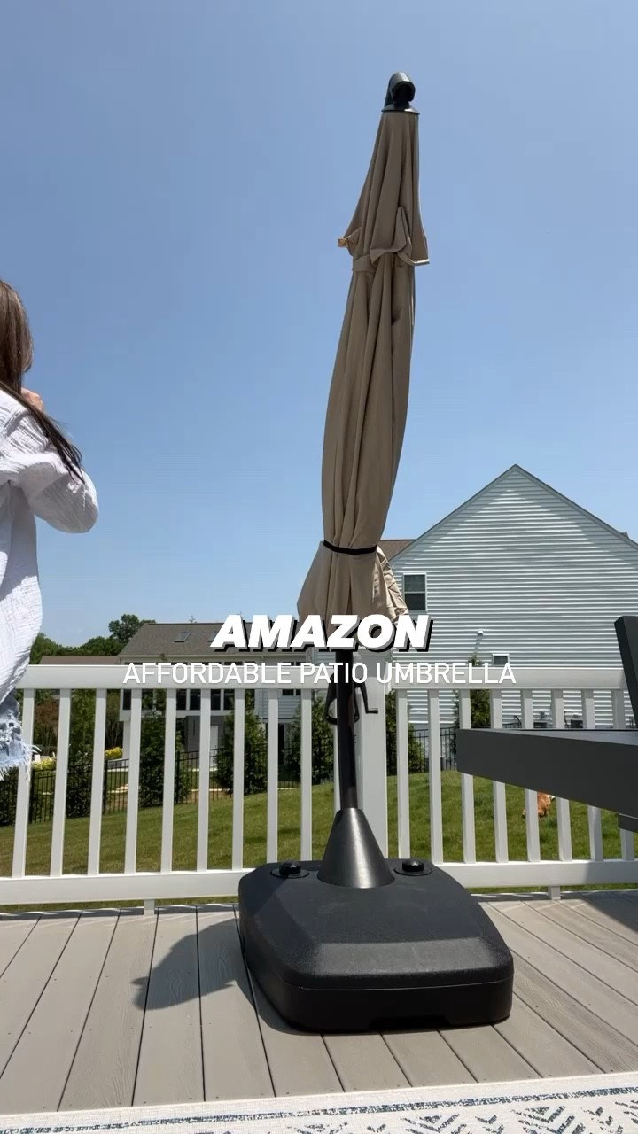Affordable Patio Umbrella from Amazon 
I have 11ft beige 
Deck / Patio / furniture / outdoor decor / umbrella/ sun shade / amazon find 



#LTKhome