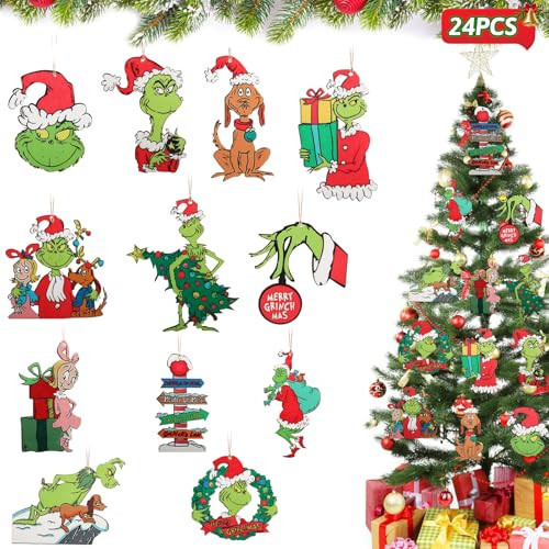 Fabelly 24PCS Christmas Tree Decorations, Christmas Tree Ornaments - Cute Wooden Hanging Ornaments for Christmas Tree - Christmas Decor Indoors Home Party | Amazon (US)