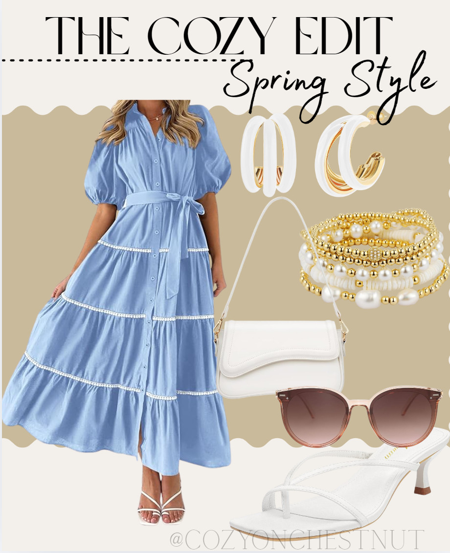 Cozy spring vibes in this blue dress, chunky hoops, and pearl bracelets. All from Amazon!! 

 #LTKgrwm #LTKootd #LTKSeasonal