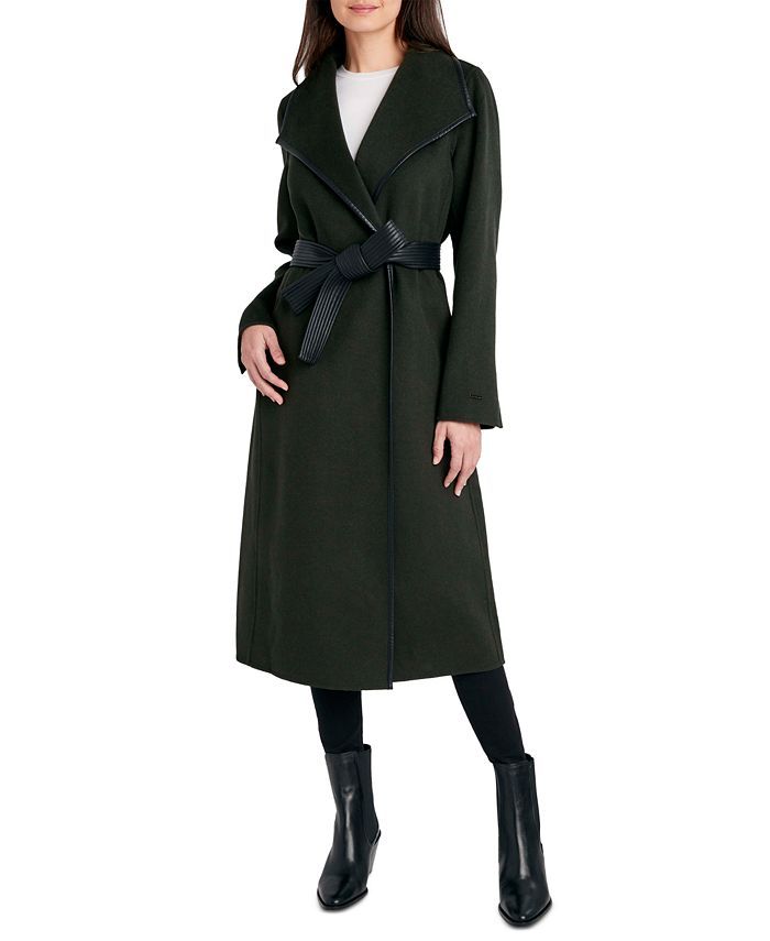 Tahari Petite Faux-Leather-Trim Belted Wrap Coat, Created for Macy's & Reviews - Coats & Jackets ... | Macys (US)