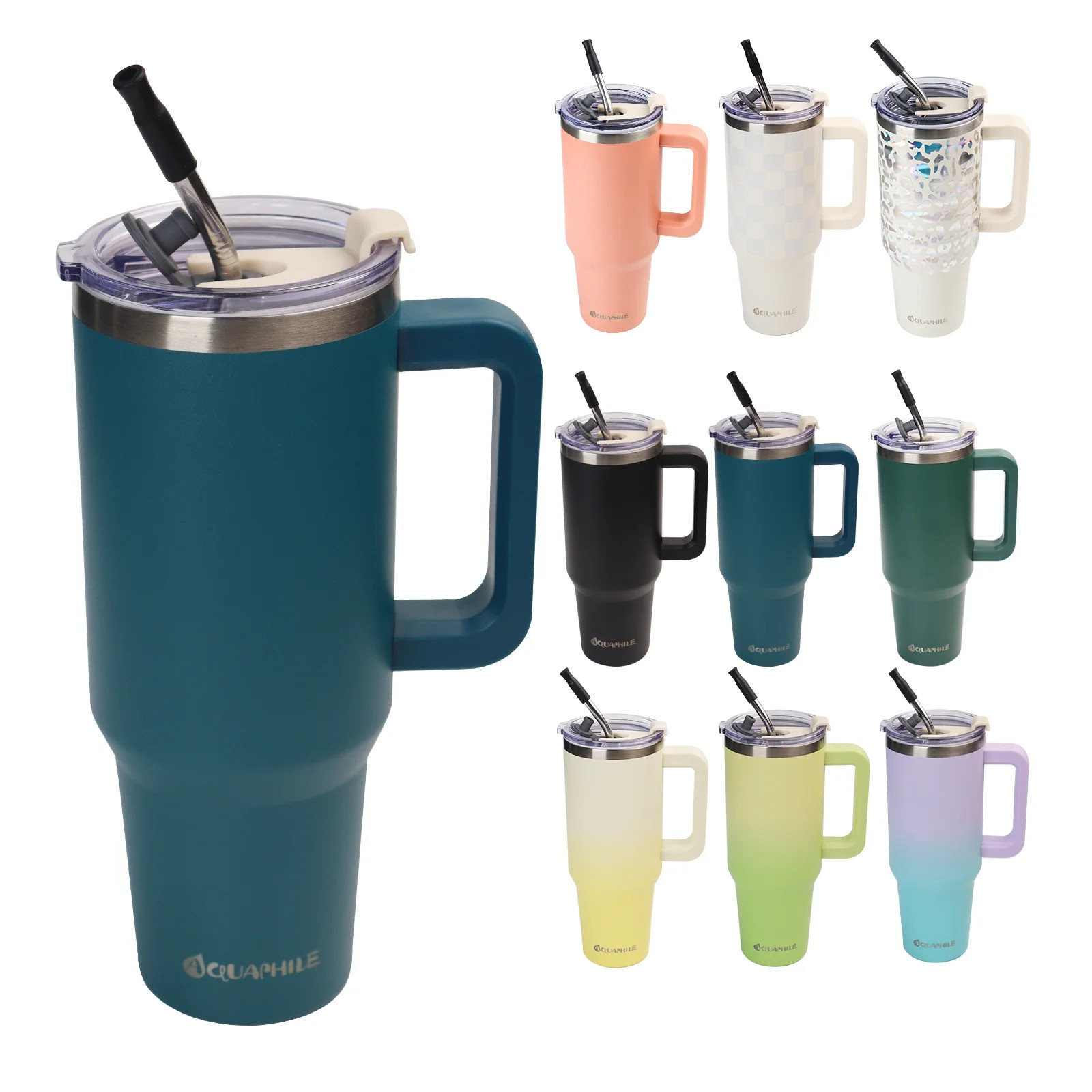 AQUAPHILE Insulated Tumbler with Leak-proof Lid and Straw, 40 oz Insulated Stainless Steel Coffee... | Walmart (US)