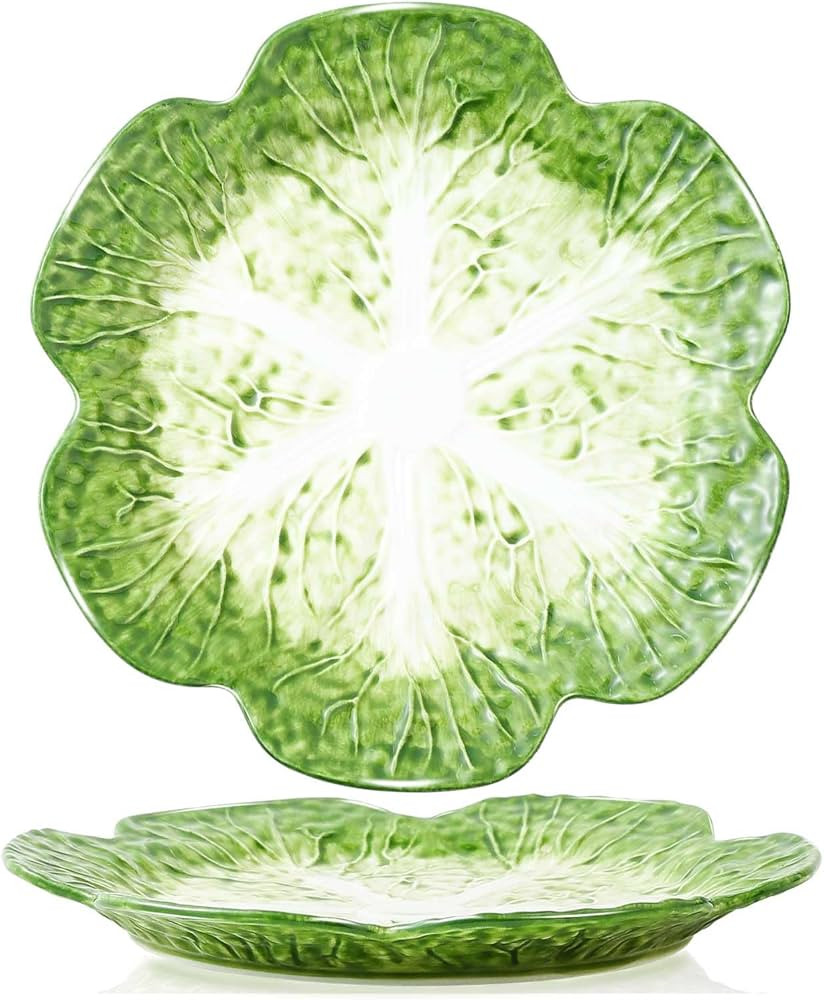 1 Pcs Green Ceramic Salad Plate, 10.5 Inch Porcelain Decorative Plates for Kitchen, Round cabbage... | Amazon (US)