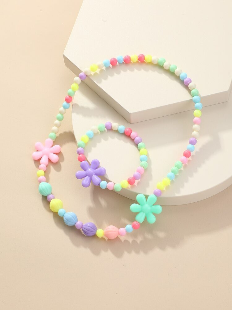 Girls Flower Decor Necklace & Bracelet | SHEIN