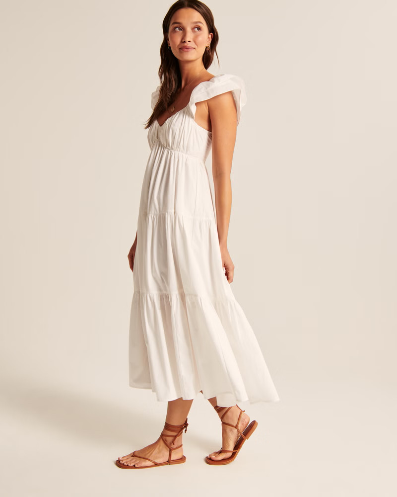 Women's Ruffle Sleeve Poplin Midaxi Dress | Women's | Abercrombie.com | Abercrombie & Fitch (US)