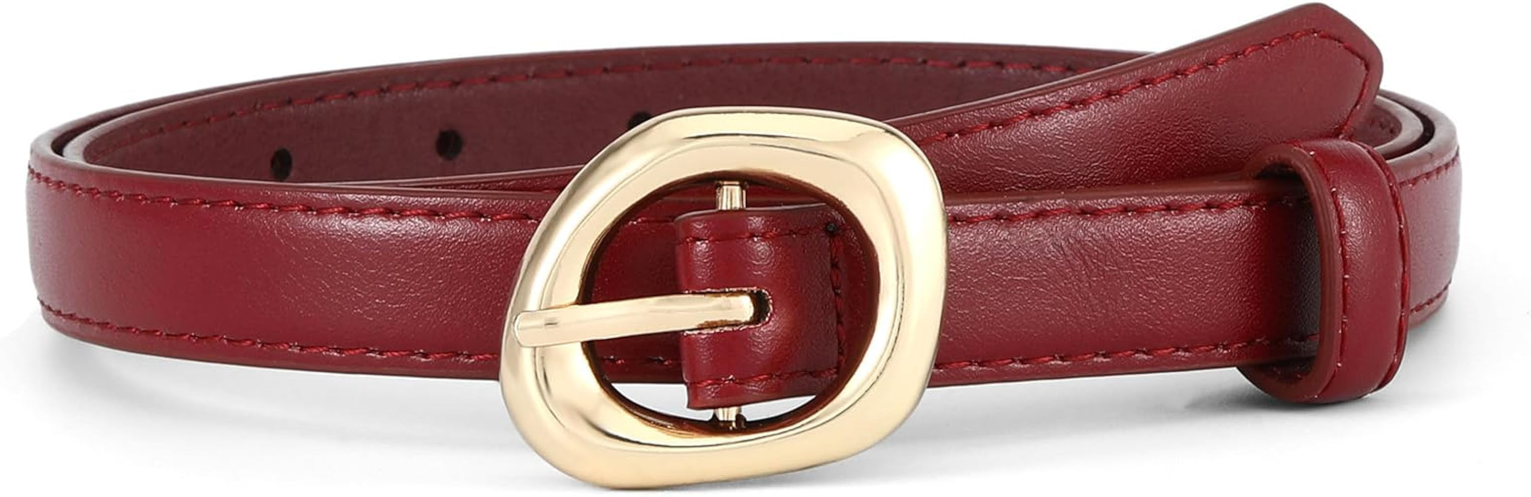 Thin Belt for Women Jeans Faux Leather Ladies Skinny Waist Belts for Dresses Pants with Trendy Go... | Amazon (US)