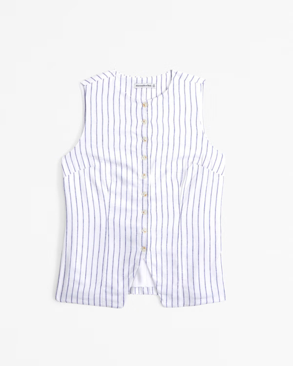 Linen-Blend Button-Through Vest | Abercrombie & Fitch (US)