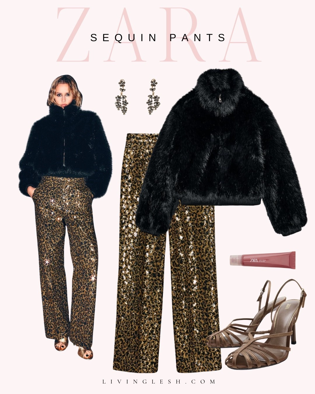 Zara | Zara outfit | Holiday outfit | New years outfit | New years eve | Holiday style | Zara fashion | Sequin pants | Faux fur jacket | Winter outfit | Heels | Lip gloss

#LTKFindsUnder50 #LTKHoliday #LTKSeasonal