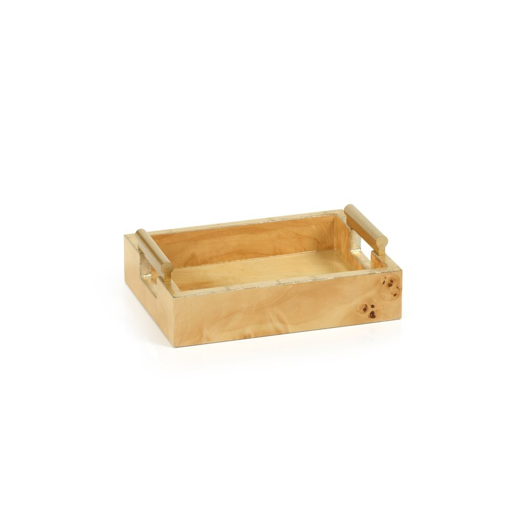 Leiden Burl Wood Rectangular Tray w/ Gold Handles - Small | Burke Decor