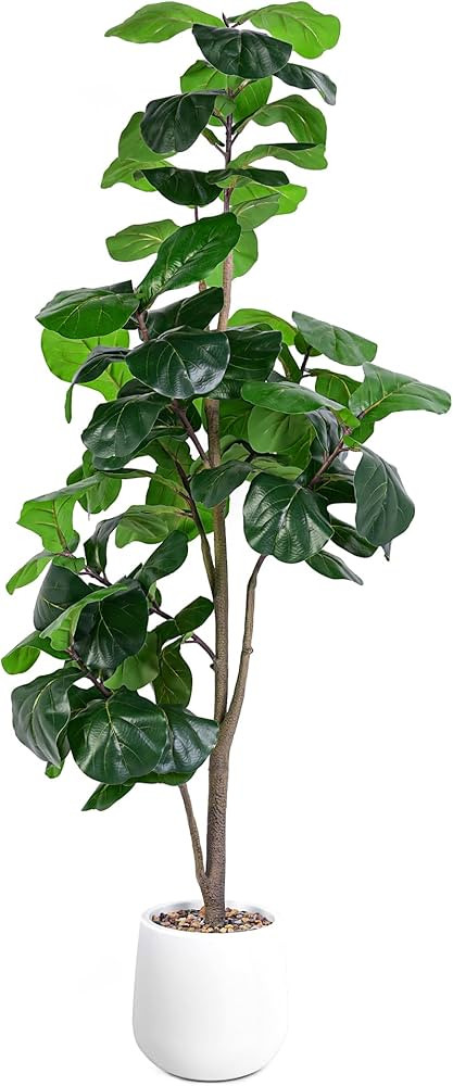 Artificial Fiddle Leaf Tree, 6ft Faux Plant Fake Ficus Lyrata Trees with White Planter, Artificia... | Amazon (US)