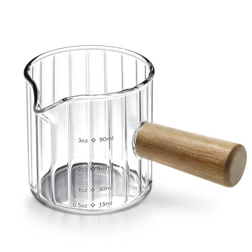 Espresso Measuring Cup 3 Oz, Espresso Glass Cups with Wood Handle, Milk Frothing Cup, Espresso Cup for Coffee, Milk, Tea or Maple Syrup Serving | Amazon (US)