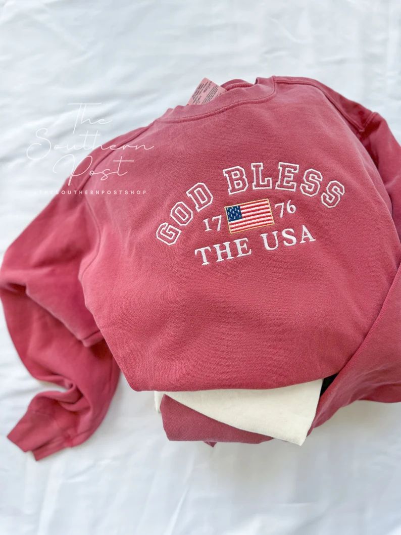 God Bless the USA Sweatshirt Comfort Colors, Cozy Pullover, Fourth of July Shirt - Etsy | Etsy (US)