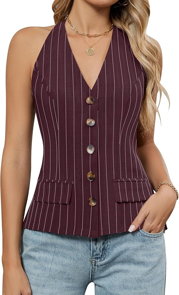 Blooming Jelly Chaleco para mujer, cuello en V, con botones, sin mangas, de moda, para verano, el... | Amazon (US)