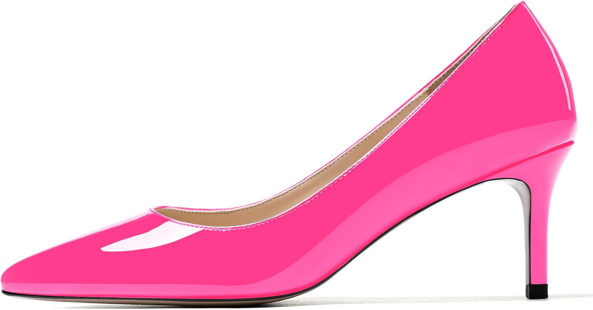 MODENCOCO Women's Solid Slip On Pointed Toe Patent Leather Mid Heel Pump Shoes 2.5 Inch | Amazon (US)