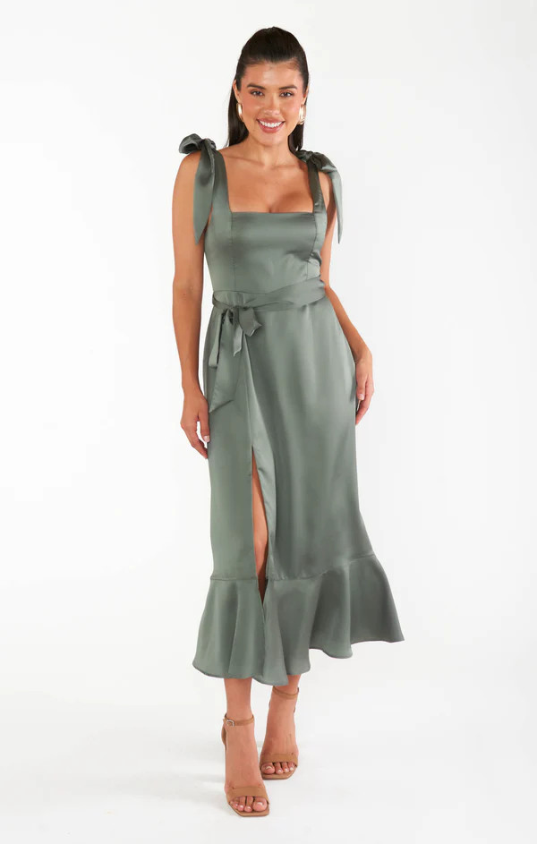 Claire Midi Dress ~ Deep Sage Luxe Satin | Show Me Your Mumu