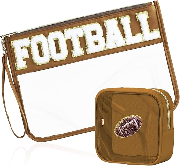 2 Pcs Football Gifts Makeup Bag with Chenille Letter Patch, Clear Cosmetic Pouch PVC Organizer Pu... | Amazon (US)