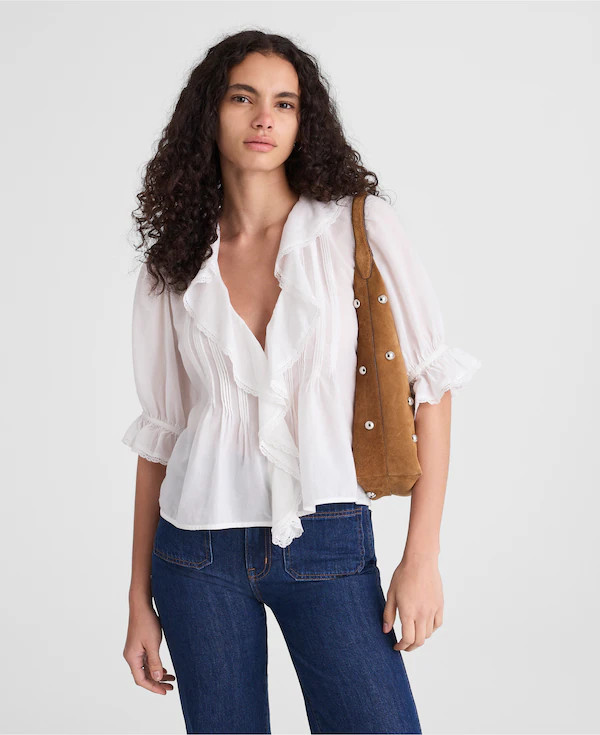 Pintucked Ruffled Puff-Sleeve Top | Madewell