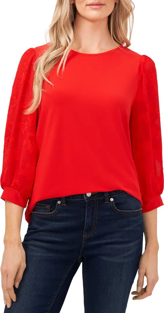 Lace Sleeve Stretch Crepe Blouse | Nordstrom