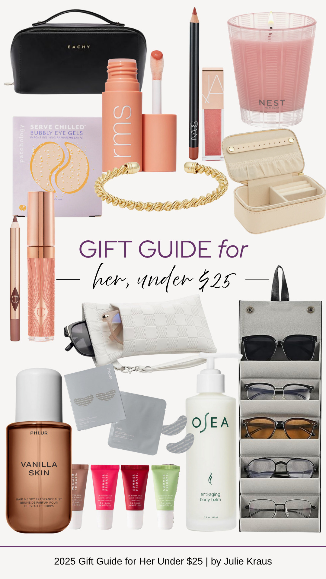 holiday gift guide 2025, budget-friendly gifts for her, gifts under $25, small but thoughtful gifts, beauty case, travel makeup bag, lip oil, peptide eye patches, candles, jewelry organizer, sunglasses holder, affordable beauty, luxe-looking gifts, stocking stuffer ideas, mini gift ideas, chic gifts under $25 

 #LTKGiftGuide #LTKHoliday #LTKFindsUnder50