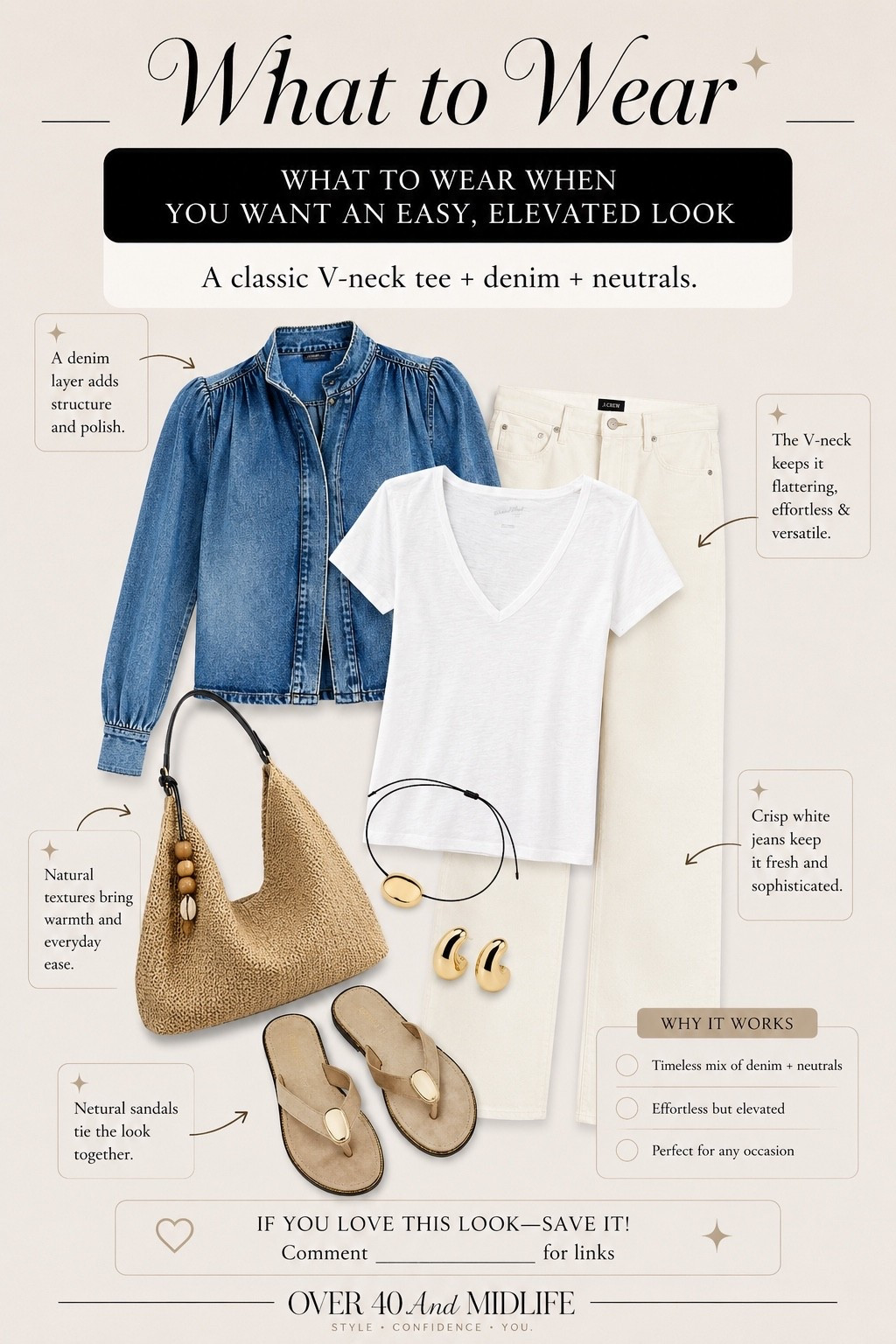 ✨Tap the bell, save and ❤️ for over 40 fashion, midlife style, midsize fashion and luxury looks for less. 

Denim + white denim + a great V-neck tee = the kind of outfit that always feels effortless, polished, and easy to wear. 🤍

👑"Helping you look good, feel good!" - Lindsey Denver

#LTKMidsize #LTKPlusSize #LTKOver40